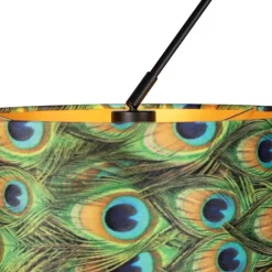 Hanglamp zwart met velours kappen pauw met goud 35 cm 2-lichts - Blitz