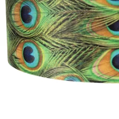 Hanglamp zwart met velours kappen pauw met goud 35 cm 2-lichts - Blitz