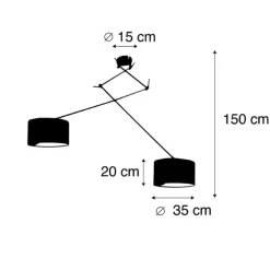 Hanglamp zwart met velours kappen pauw met goud 35 cm 2-lichts - Blitz