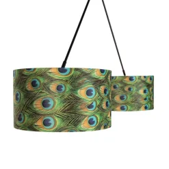 Hanglamp zwart met velours kappen pauw met goud 35 cm 2-lichts - Blitz