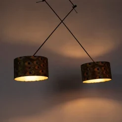 Hanglamp zwart met velours kappen pauw met goud 35 cm 2-lichts - Blitz