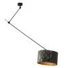 Hanglamp zwart met velours lampenkap blad dessin met gouden binnenkant 40/40/40 - Blitz