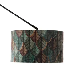 Hanglamp zwart met velours lampenkap blad dessin met gouden binnenkant 40/40/40 - Blitz