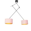 Hanglamp zwart met velours kappen roze met goud 35 cm 2-lichts - Blitz