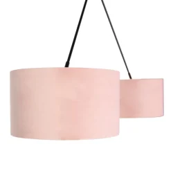 Hanglamp zwart met velours kappen roze met goud 35 cm 2-lichts - Blitz