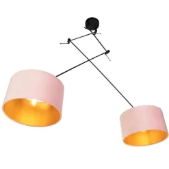 Hanglamp zwart met velours kappen roze met goud 35 cm 2-lichts - Blitz