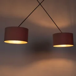 Hanglamp zwart met velours kappen roze met goud 35 cm 2-lichts - Blitz