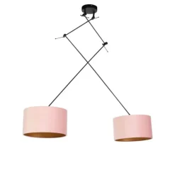 Hanglamp zwart met velours kappen roze met goud 35 cm 2-lichts - Blitz