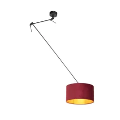 Hanglamp zwart met velours kap rood met goud 35 cm- Blitz