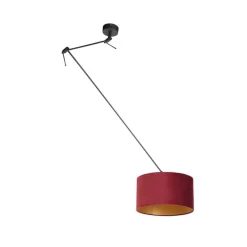 Hanglamp zwart met velours kap rood met goud 35 cm- Blitz