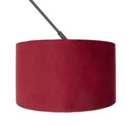 Hanglamp zwart met velours kap rood met goud 35 cm- Blitz