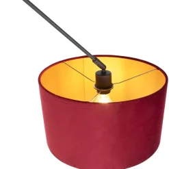 Hanglamp zwart met velours kap rood met goud 35 cm- Blitz