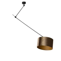 Hanglamp zwart met velours kap brons 35cm - Blitz