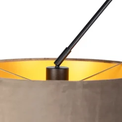 Hanglamp zwart met velours kappen taupe met goud 35 cm 2-lichts - Blitz