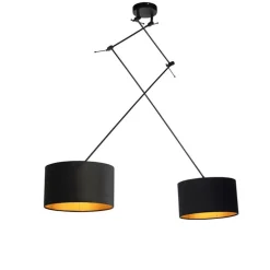 Hanglamp zwart met velours kappen zwart met goud 35 cm 2-lichts - Blitz