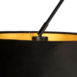 Hanglamp zwart met velours kappen zwart met goud 35 cm 2-lichts - Blitz