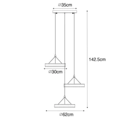 Hanglamp zwart rond incl. LED 3-staps dimbaar 3-lichts - Lyani