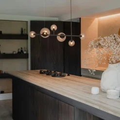 Hotel Chique hanglamp donkerbrons met brons glas 6-lichts - Monaco