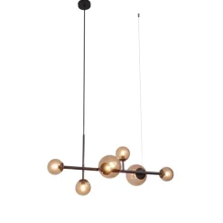 Hotel Chique hanglamp donkerbrons met brons glas 6-lichts - Monaco