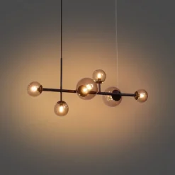 Hotel Chique hanglamp donkerbrons met brons glas 6-lichts - Monaco