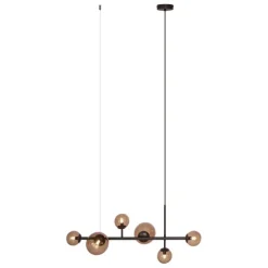 Hotel Chique hanglamp donkerbrons met brons glas 6-lichts - Monaco