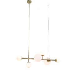 Hotel Chique hanglamp goud met opaal wit glas 6-lichts - Monaco