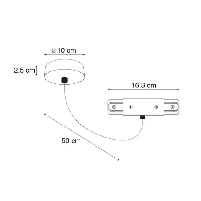 I voeding met ronde montageplaat voor 1-fase rail zwart - Iconic