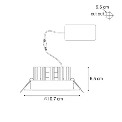 Inbouwspot wit 9,5cm incl. LED 1300 lm dimbaar IP23 - Gaius
