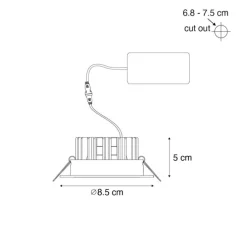 Inbouwspot zwart 6,8cm incl. LED 750 lm dimbaar IP23 - Gaius