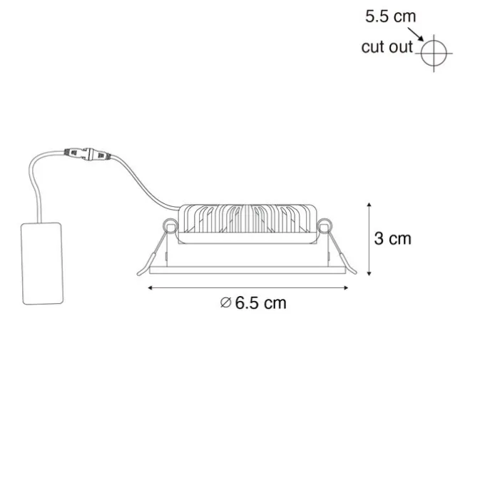Inbouwspot zwart kantelbaar 6,5cm incl. LED IP54 ultra slim - Pupil