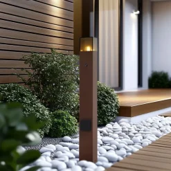 Industrieel buiten paaltje roestbruin met smoke glas 70cm met schemersensor IP44 - Denmark