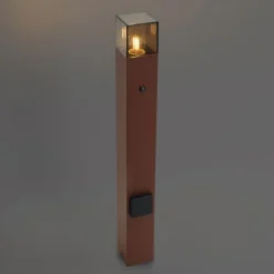 Industrieel buiten paaltje roestbruin met smoke glas 70cm met schemersensor IP44 - Denmark
