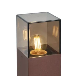 Industrieel buiten paaltje roestbruin met smoke glas 70cm met schemersensor IP44 - Denmark