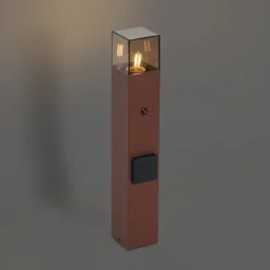 Industrieel buiten paaltje roestbruin met smoke glas 50cm met schemersensor - Denmark