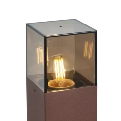 Industrieel buiten paaltje roestbruin met smoke glas 50cm met schemersensor - Denmark