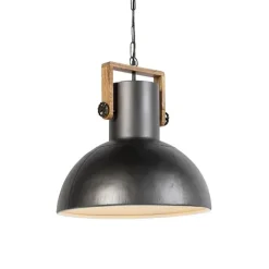 Industriele hanglamp donkergrijs met mango hout - Mangoes