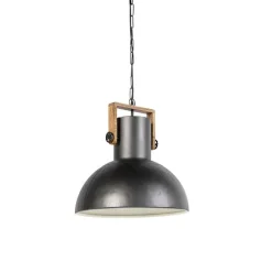 Industriele hanglamp donkergrijs met mango hout - Mangoes