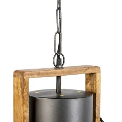 Industriele hanglamp donkergrijs met mango hout - Mangoes