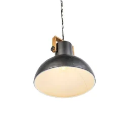 Industriele hanglamp donkergrijs met mango hout - Mangoes