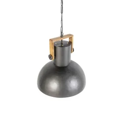 Industriele hanglamp donkergrijs met mango hout - Mangoes
