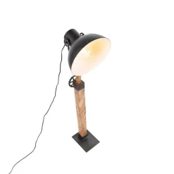 Industriele vloerlamp donkergrijs met mango hout - Mangoes