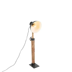 Industriele vloerlamp donkergrijs met mango hout - Mangoes