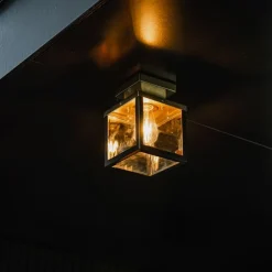 Industriële buiten plafondlamp zwart met goud - Rotterdam