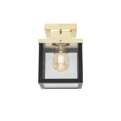 Industriële buiten plafondlamp zwart met goud - Rotterdam