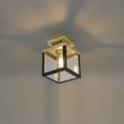 Industriële buiten plafondlamp zwart met goud - Rotterdam