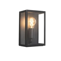 Industriële buiten wandlamp zwart met glas 25,5 cm IP44 - Rotterdam