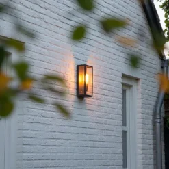 Industriële buiten wandlamp zwart IP44 met glas - Rotterdam