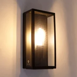 Industriële buiten wandlamp zwart IP44 met glas - Rotterdam