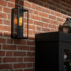 Industriële buiten wandlamp zwart IP44 met glas - Rotterdam