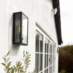 Industriële buiten wandlamp zwart IP44 met glas - Rotterdam